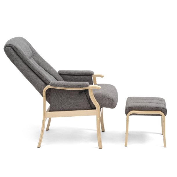 Oxford recliner lnestol, inkl. fodskammel - antracitgr polyester stof og natur tr