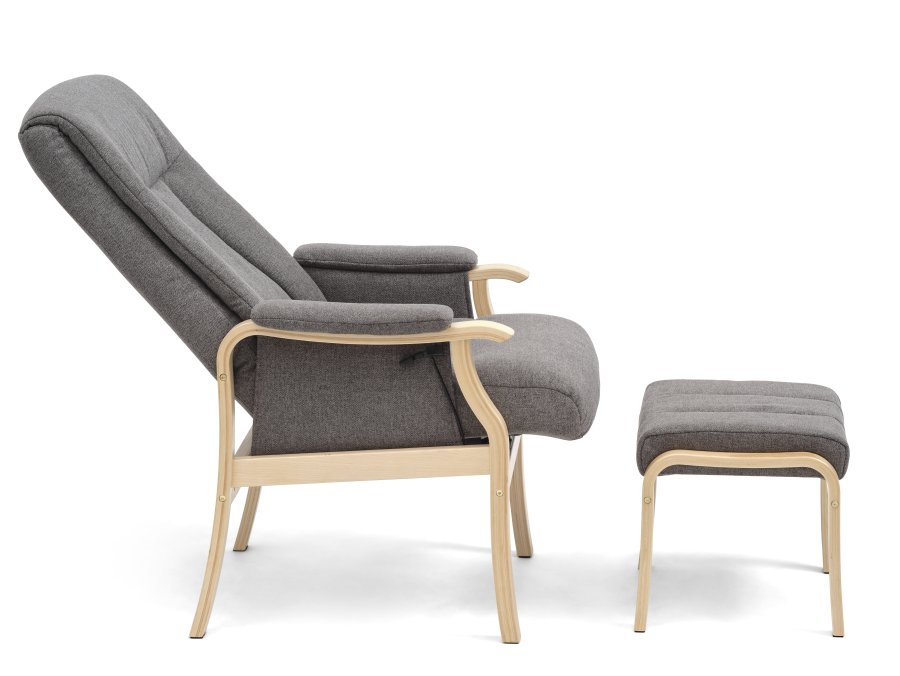 Oxford recliner lnestol, inkl. fodskammel - antracitgr polyester stof og natur tr