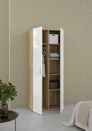 TVILUM Pepe Kleiderschrank 2-türig - ParcelOak Struktur Weiß Hochglanz