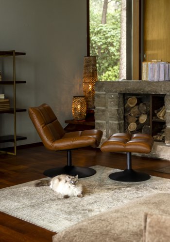 DUTCHBONE Barhocker, rechteckig – braunes PU und schwarzer Stahl (67 x 51,5)