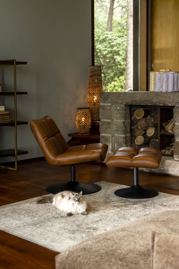 DUTCHBONE Barhocker, rechteckig – braunes PU und schwarzer Stahl (67 x 51,5)