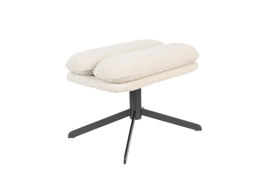 ZUIVER Tyler fotskammel, m. dreibar sokkel - hvit bouclé og svart stl (60x47)