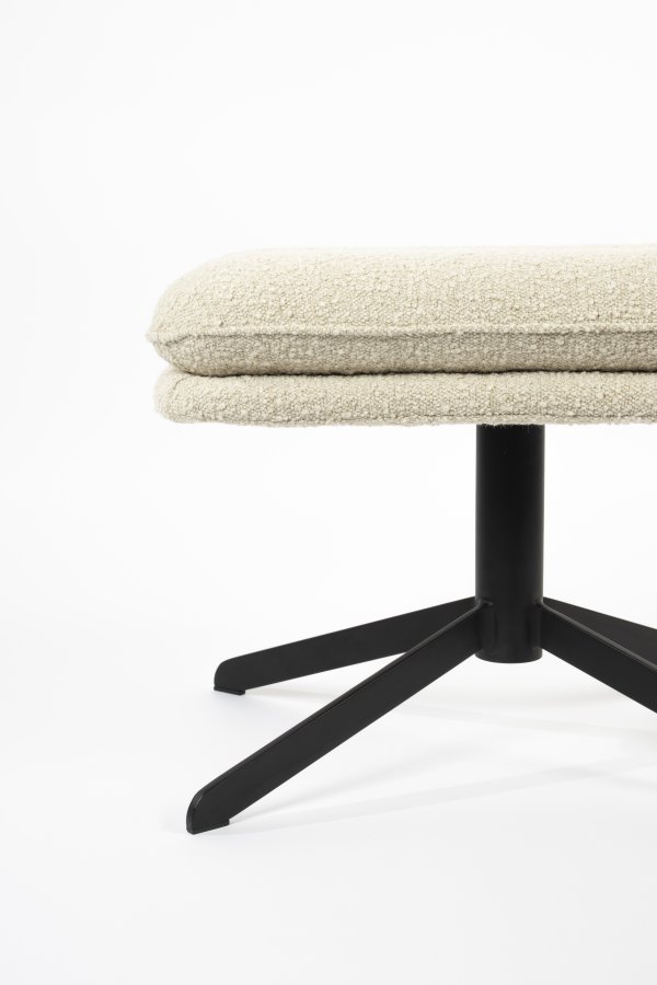 ZUIVER Tyler fotskammel, m. dreibar sokkel - hvit bouclé og svart stl (60x47)