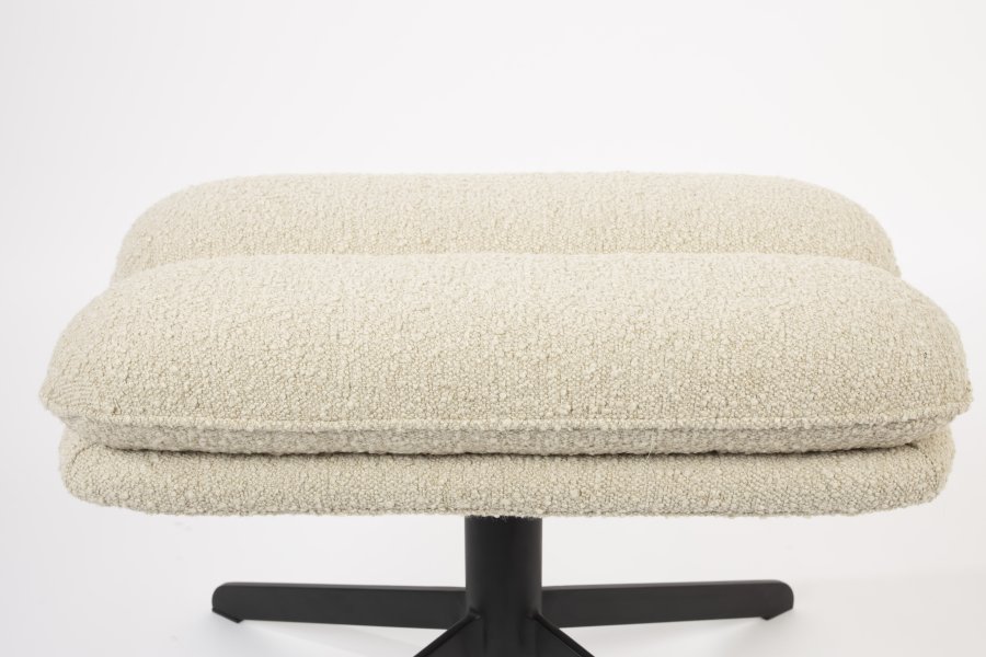 ZUIVER Tyler fotskammel, m. dreibar sokkel - hvit bouclé og svart stl (60x47)