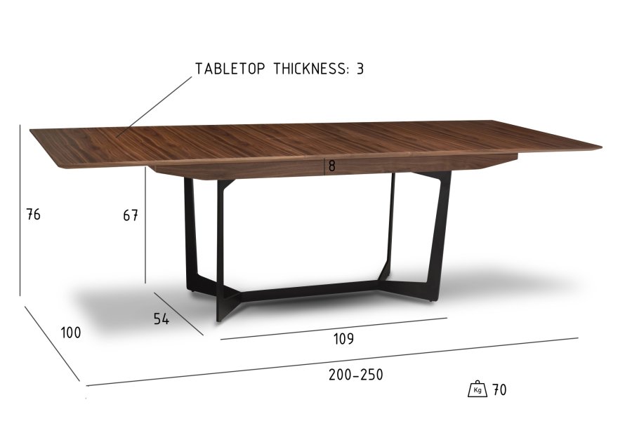Esstisch Tokyo – Braun/Schwarznuss/Metall, mit Schmetterlingstischplatte (200(250)x100)