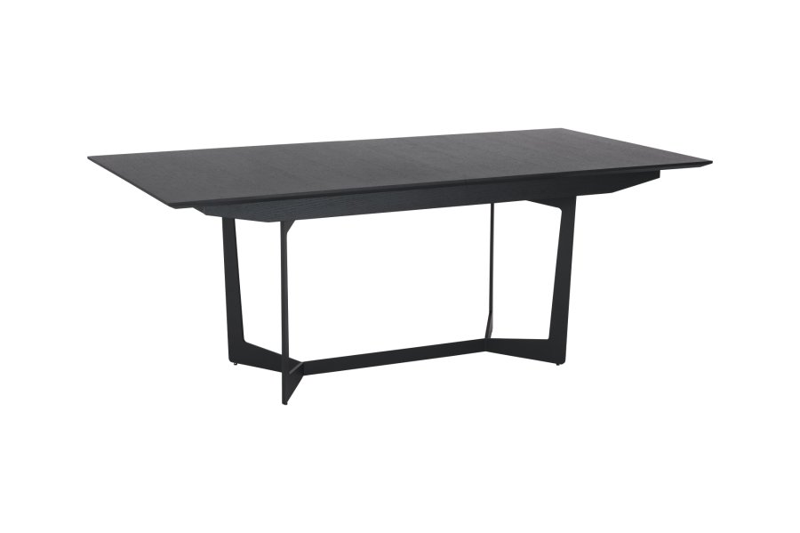 Esstisch Tokyo, mit 1 Einlegeplatte – schwarzes Eichenfurnier und Metall (200(250)x100)