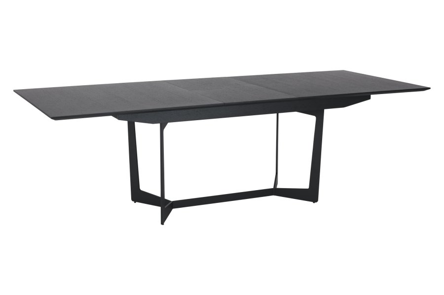 Esstisch Tokyo, mit 1 Einlegeplatte – schwarzes Eichenfurnier und Metall (200(250)x100)