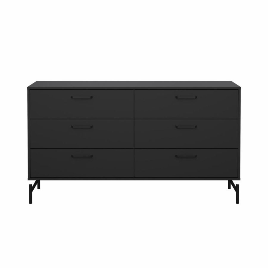 TVILUM Dana dobbeltkommode med 6 skuffer, mat sort, 138,7 x 39,8 x 76,6 cm