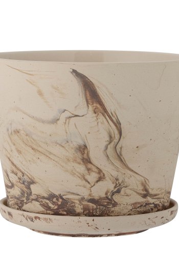 BLOOMINGVILLE Stacy Blumentopf mit Untertasse, Braun, Steingut