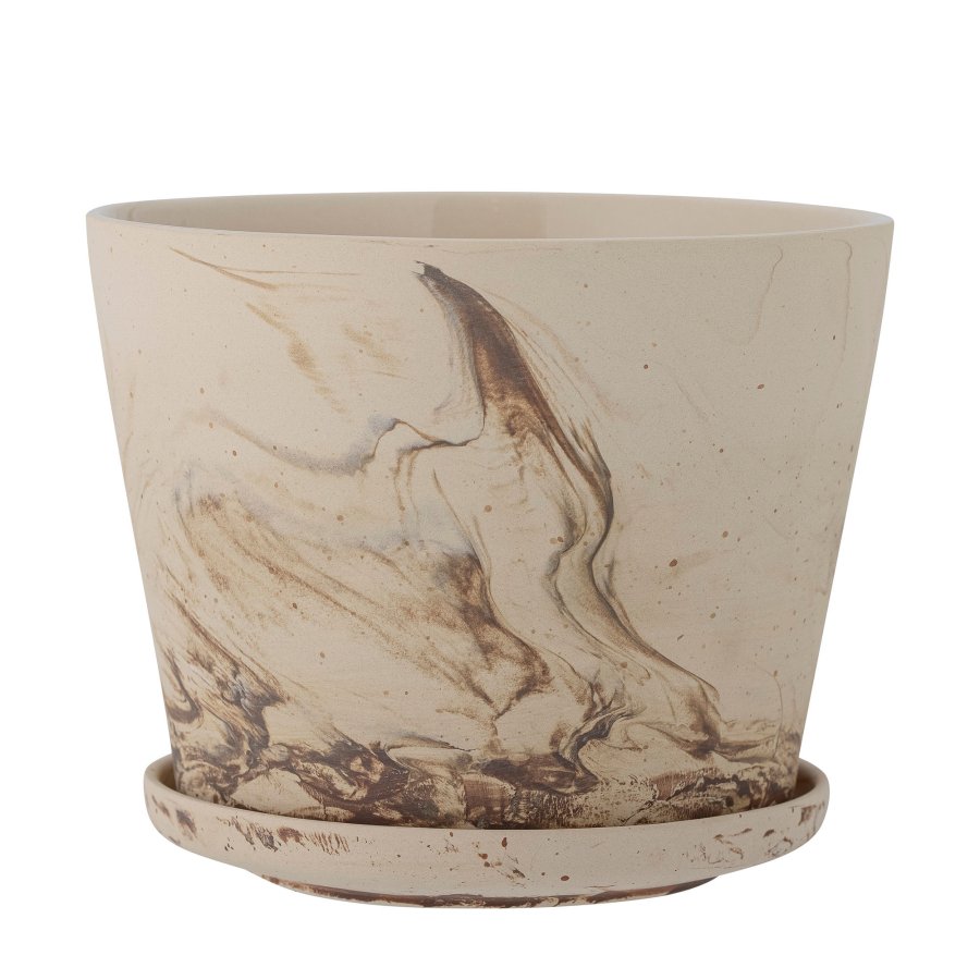 BLOOMINGVILLE Stacy Blumentopf mit Untertasse, Braun, Steingut