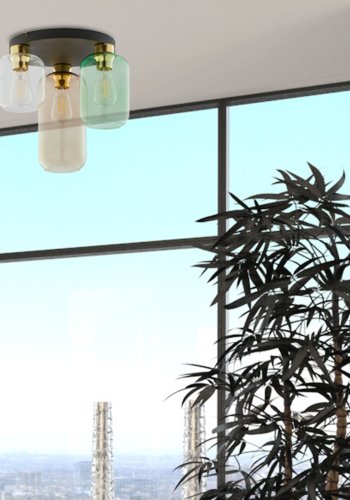 TK Marco taklampe, m. 3 skjermer - flerfarget glass