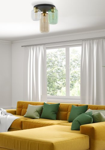 TK Marco taklampe, m. 3 skjermer - flerfarget glass