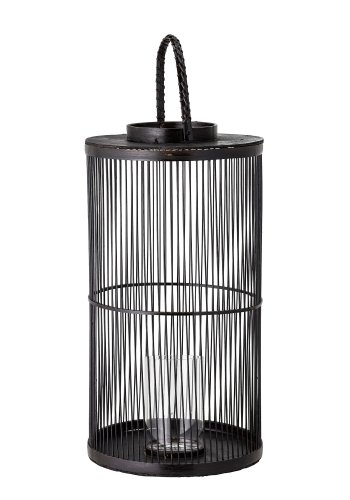 BLOOMINGVILLE Effie Laterne mit Glas, Schwarz, Bambus