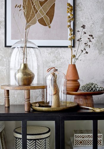 BLOOMINGVILLE Islim kurv m/lokk, svart, palmeblad, sett med 3