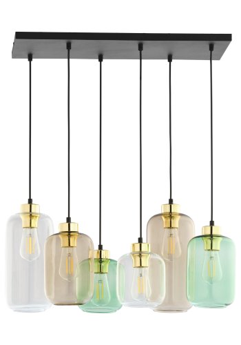 TK Marco taklampe, m. 6 skjermer - flerfarget glass