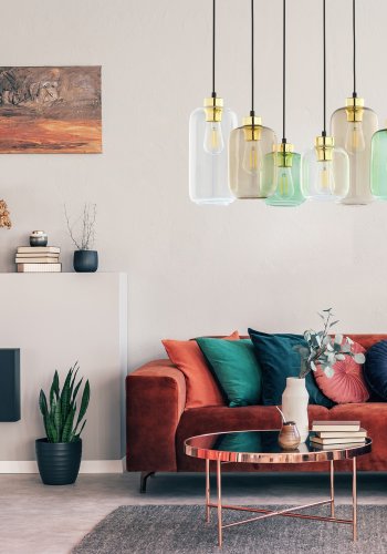 TK Marco taklampe, m. 6 skjermer - flerfarget glass