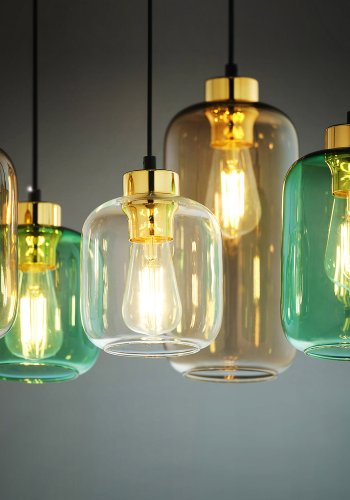 TK Marco taklampe, m. 6 skjermer - flerfarget glass