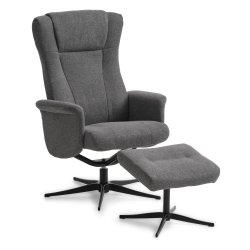 Liam recliner lnestol, inkl. fodskammel -  antracitgr polyester stof og sort aluminium