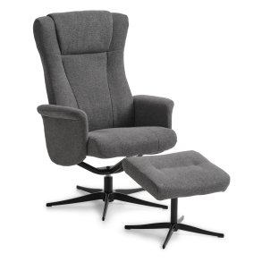 Liam recliner lnestol, inkl. fodskammel -  antracitgr polyester stof og sort aluminium