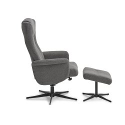 Liam recliner lnestol, inkl. fodskammel -  antracitgr polyester stof og sort aluminium
