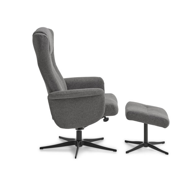 Liam recliner lnestol, inkl. fodskammel -  antracitgr polyester stof og sort aluminium