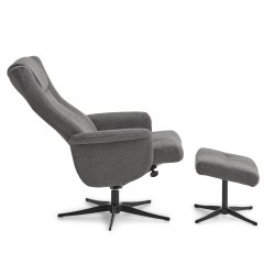 Liam recliner lnestol, inkl. fodskammel -  antracitgr polyester stof og sort aluminium