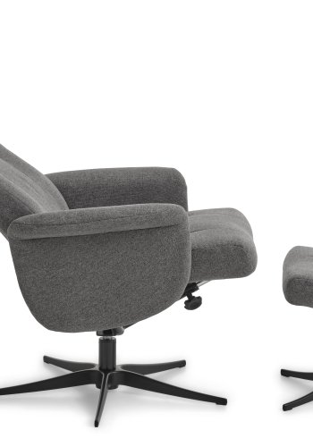 Liam hvilestol, inkl. fotskammel - antrasittgr polyesterstoff og sort aluminium