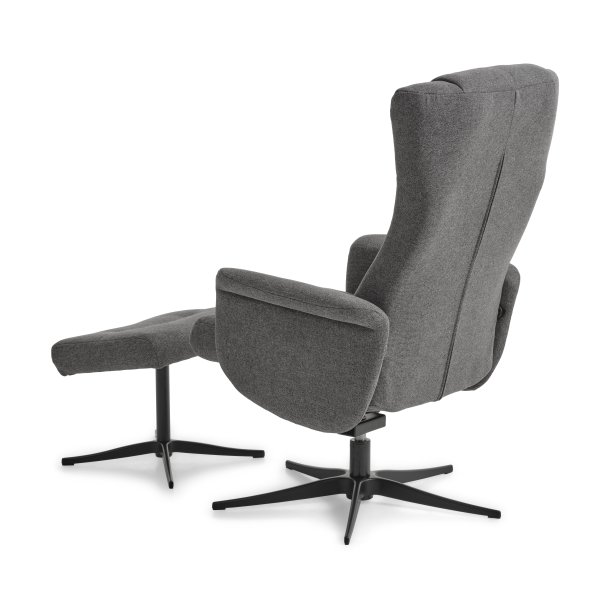 Liam recliner lnestol, inkl. fodskammel -  antracitgr polyester stof og sort aluminium
