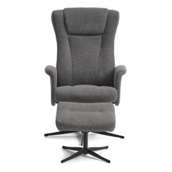 Liam recliner lnestol, inkl. fodskammel -  antracitgr polyester stof og sort aluminium