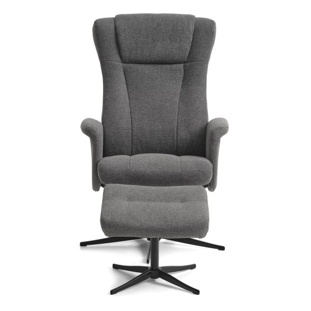 Liam recliner lnestol, inkl. fodskammel -  antracitgr polyester stof og sort aluminium