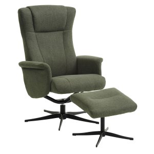 Liam ftölj, inkl. fotpall - vinter mossgrönt polyestertyg och svart aluminium