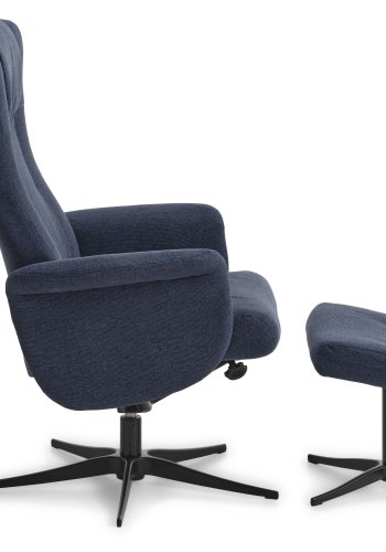 Liam hvilestol, inkl. fotskammel - bltt polyesterstoff og sort aluminium