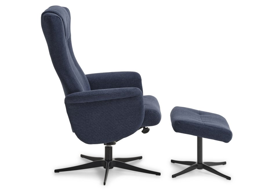 Liam hvilestol, inkl. fotskammel - bltt polyesterstoff og sort aluminium