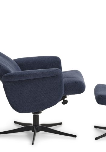 Liam hvilestol, inkl. fotskammel - bltt polyesterstoff og sort aluminium