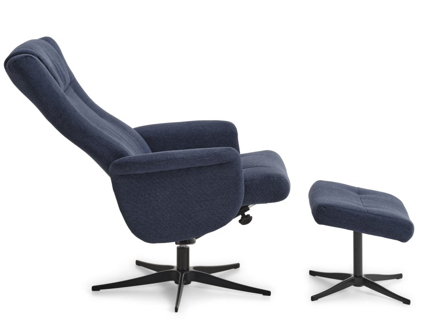 Liam hvilestol, inkl. fotskammel - bltt polyesterstoff og sort aluminium