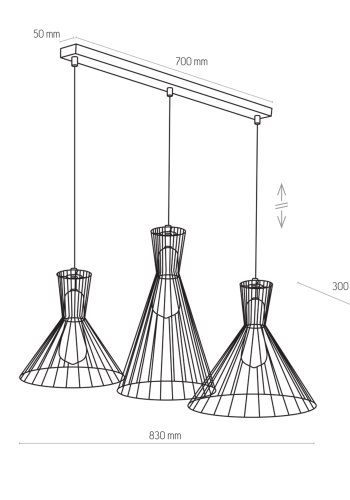TK Sahara taklampe, m. 3 skjermer - gullmetall