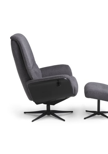  Noah hvilestol, inkl. fotskammel - antrasittgr polyesterstoff og sort aluminium