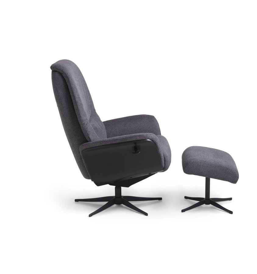  Noah hvilestol, inkl. fotskammel - antrasittgr polyesterstoff og sort aluminium