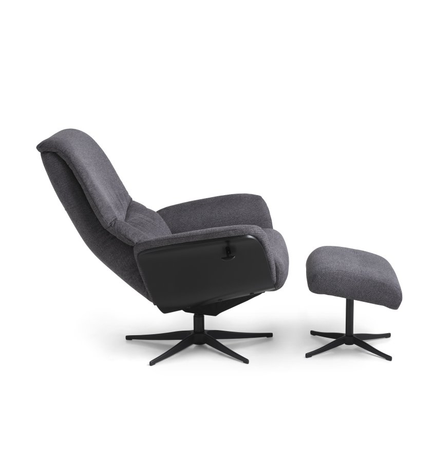  Noah hvilestol, inkl. fotskammel - antrasittgr polyesterstoff og sort aluminium
