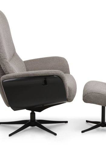 Noah hvilestol, inkl. fotskammel - steingr polyesterstoff og sort aluminium