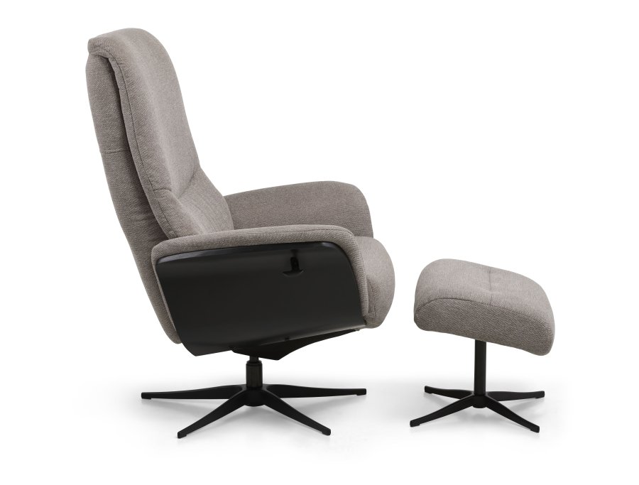 Noah hvilestol, inkl. fotskammel - steingr polyesterstoff og sort aluminium