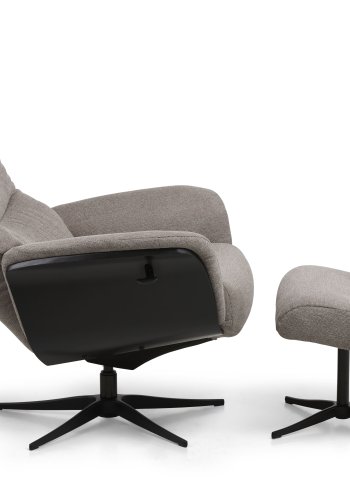 Noah hvilestol, inkl. fotskammel - steingr polyesterstoff og sort aluminium