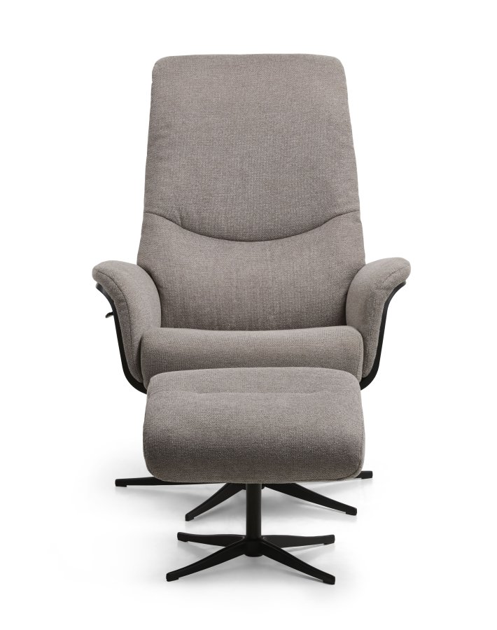 Noah hvilestol, inkl. fotskammel - steingr polyesterstoff og sort aluminium