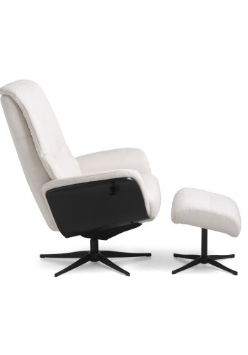 Noah hvilestol, inkl. fotskammel - kremfarget polyesterstoff og sort aluminium