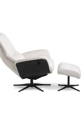Noah hvilestol, inkl. fotskammel - kremfarget polyesterstoff og sort aluminium