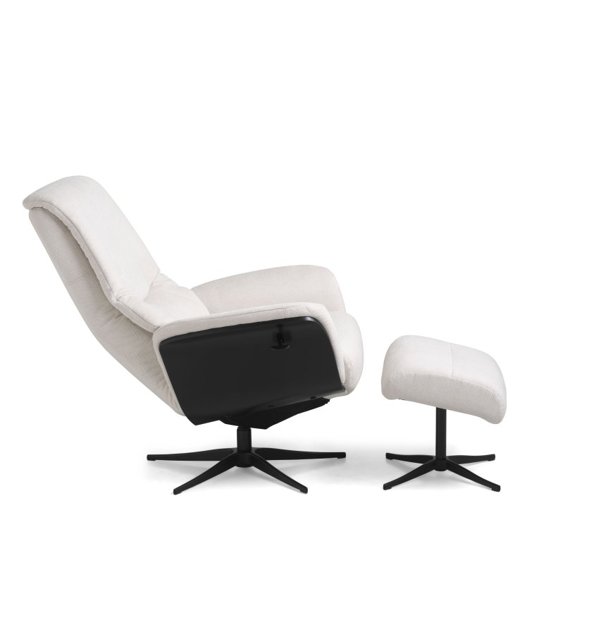 Noah hvilestol, inkl. fotskammel - kremfarget polyesterstoff og sort aluminium