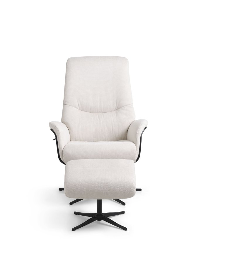 Noah hvilestol, inkl. fotskammel - kremfarget polyesterstoff og sort aluminium