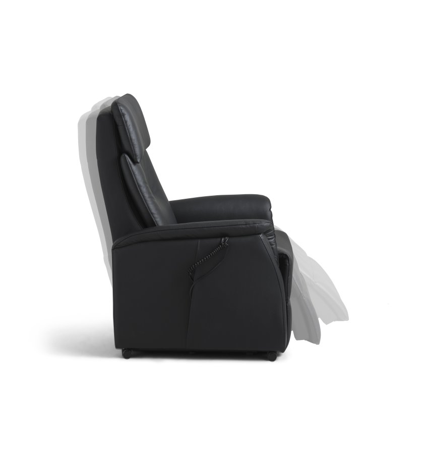 Alexander hvilestol, 2 motorer - sort kunstskinn og hjul