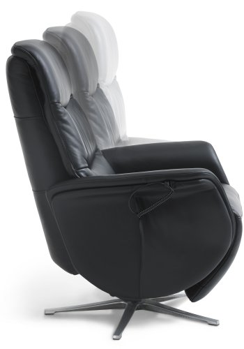 Vincent hvilestol, 2 motorer, armlener, vippefunksjon, fotskammel - svart skinn/PVC og slv aluminium