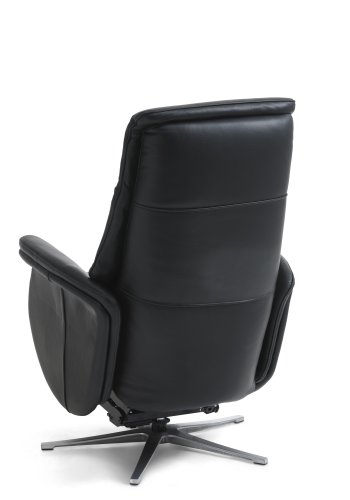 Vincent hvilestol, 2 motorer, armlener, vippefunksjon, fotskammel - svart skinn/PVC og slv aluminium